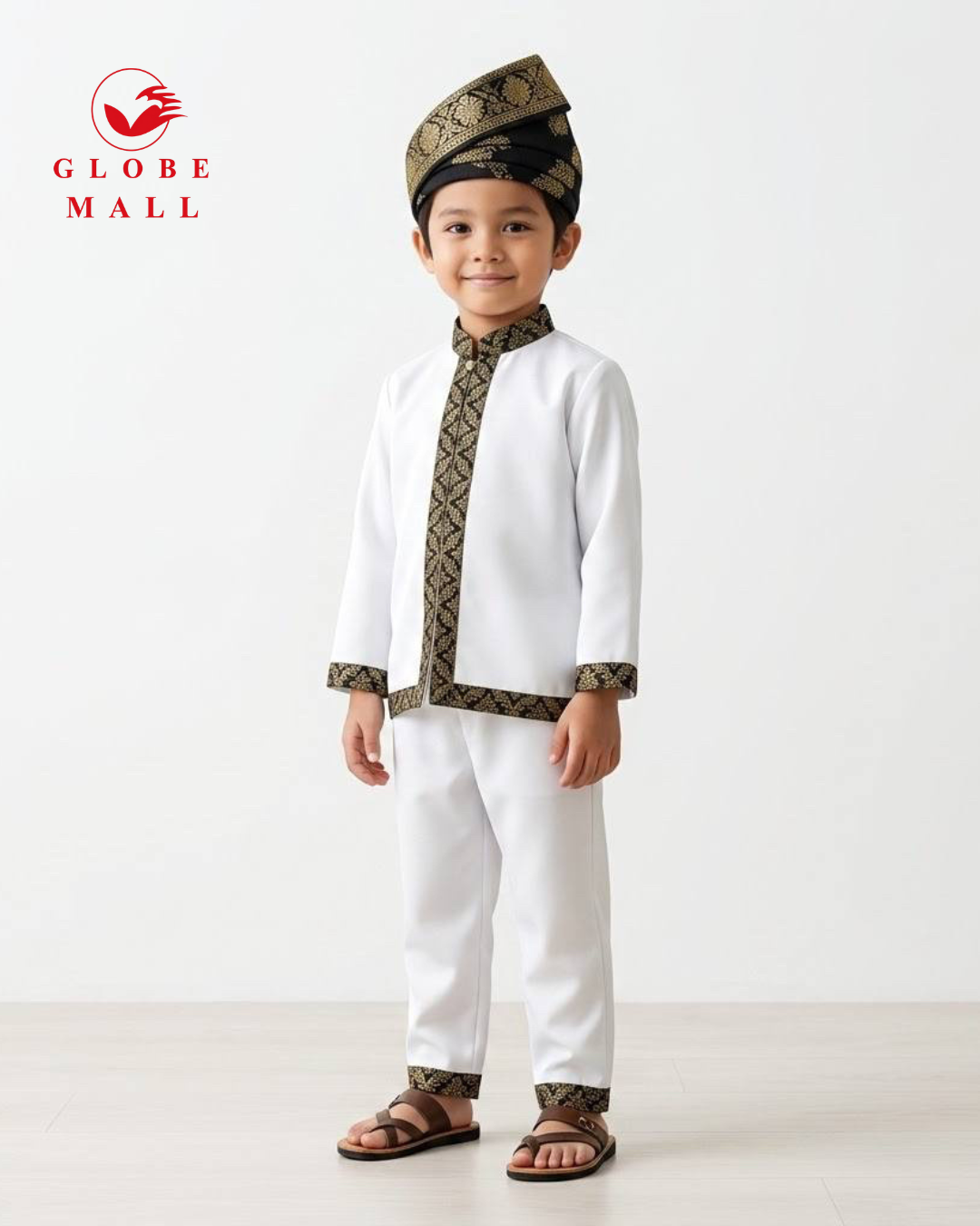 Kids Traditional Baju Layang Set with Songket Trim