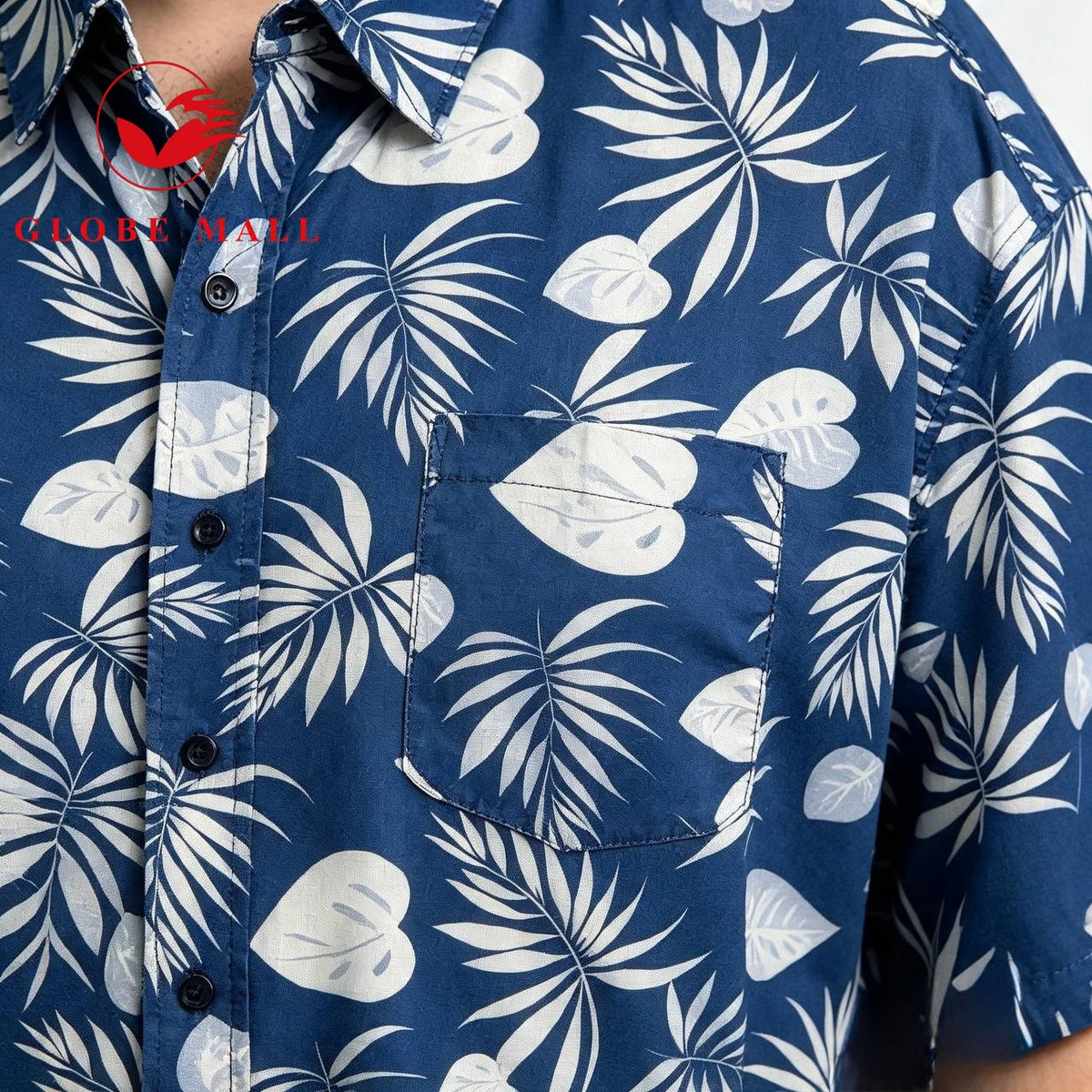 Men’s Plus Size Tropical Leaf Print Short Sleeve Hawaiian Casual Shirt