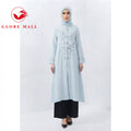 Embroidered Floral Front-Button Long Muslimah Blouse Tunic