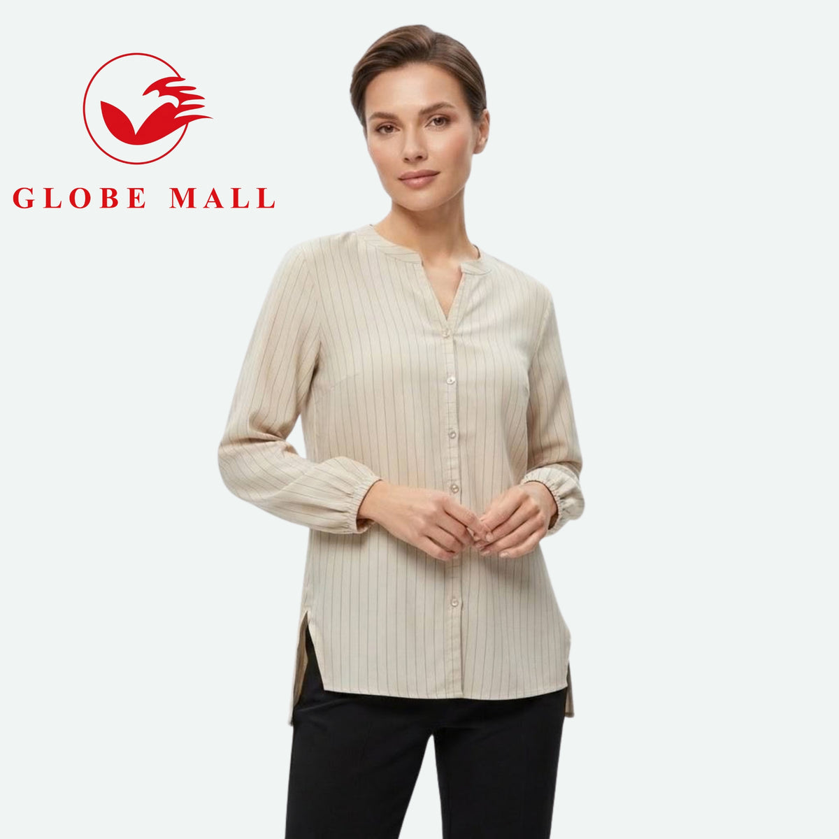Ladies Striped V-Neck Long Sleeve Muslimah Blouse