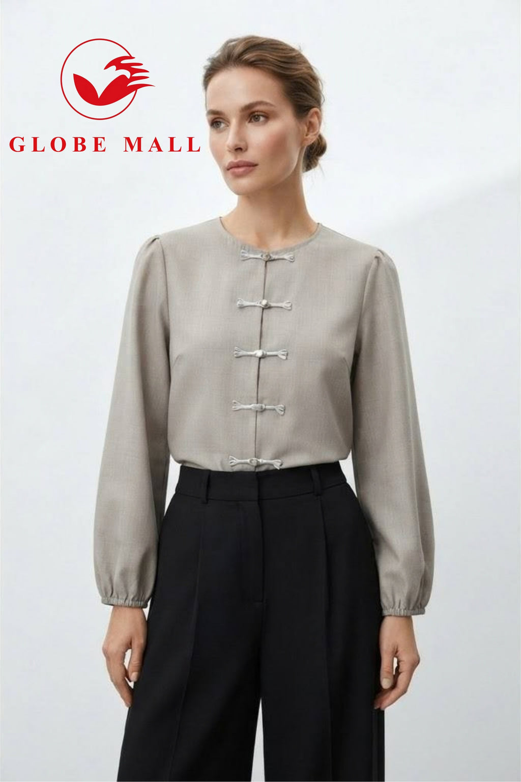 Oriental Button Long Sleeve Muslimah Blouse