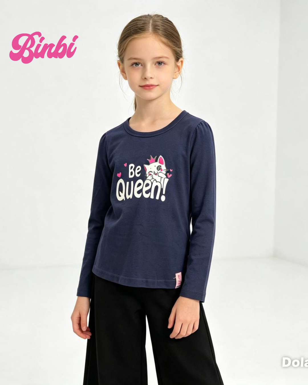Girls' "Be Queen!" Cat Graphic Long Sleeve Top