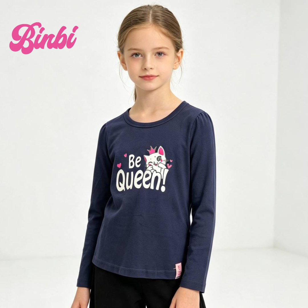 Girls' "Be Queen!" Cat Graphic Long Sleeve Top