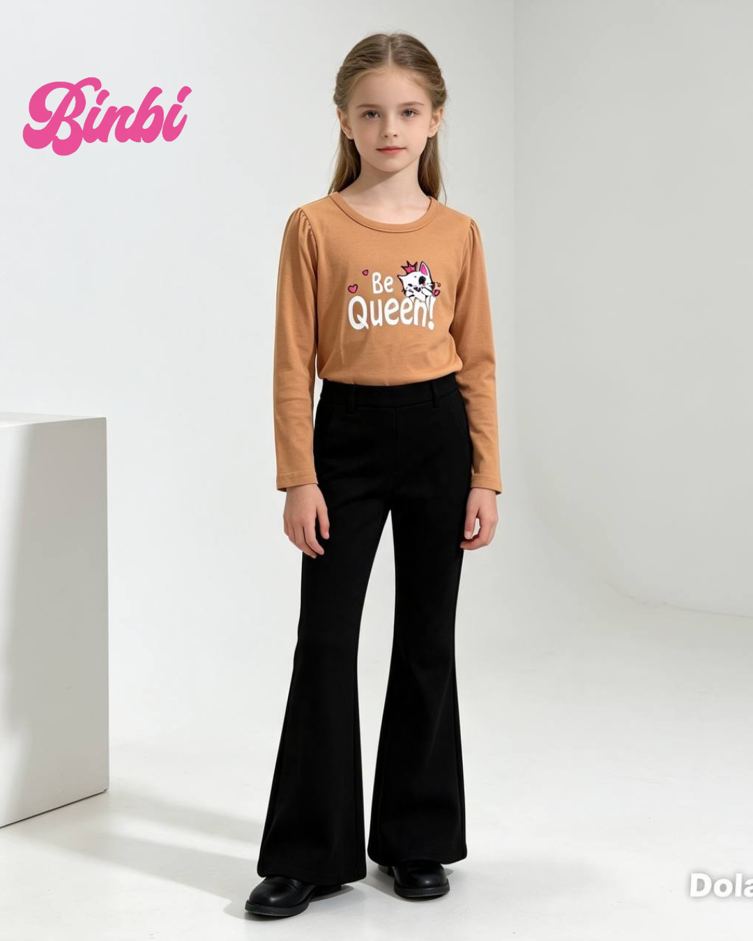 Girls' "Be Queen!" Cat Graphic Long Sleeve Top
