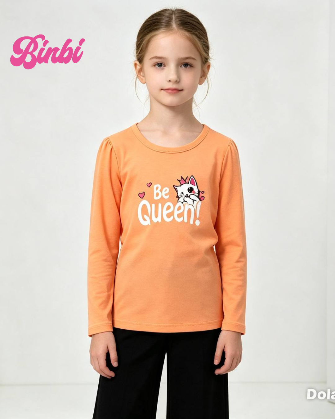 Girls' "Be Queen!" Cat Graphic Long Sleeve Top