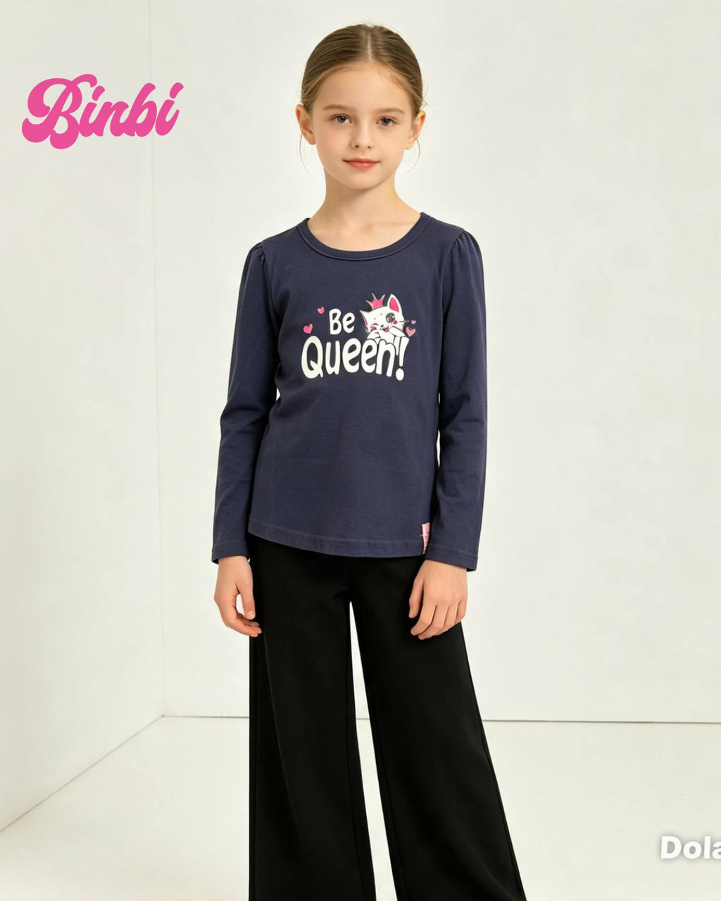 Girls' "Be Queen!" Cat Graphic Long Sleeve Top