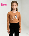 Girls' "Be Queen!" Cat Graphic Long Sleeve Top