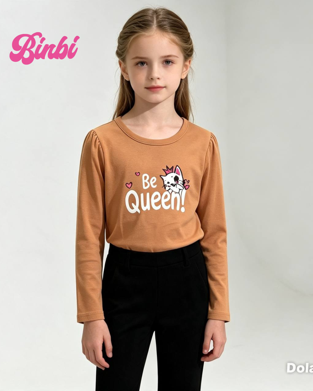 Girls' "Be Queen!" Cat Graphic Long Sleeve Top