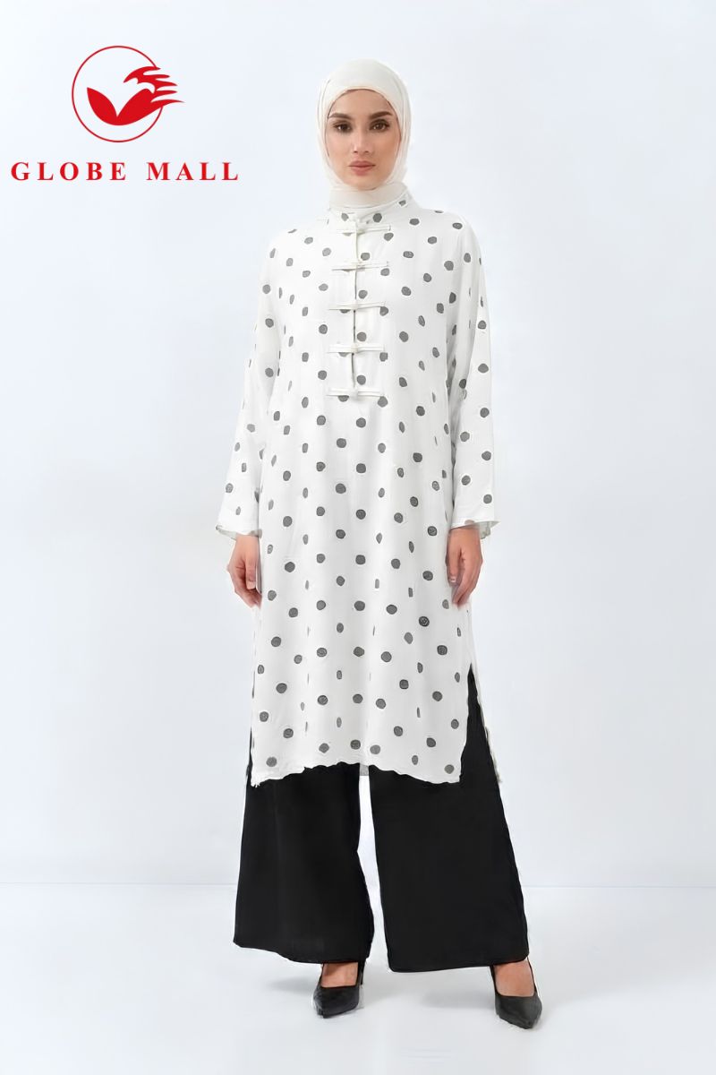 Ladies Polka Dot Longline Muslimah Blouse