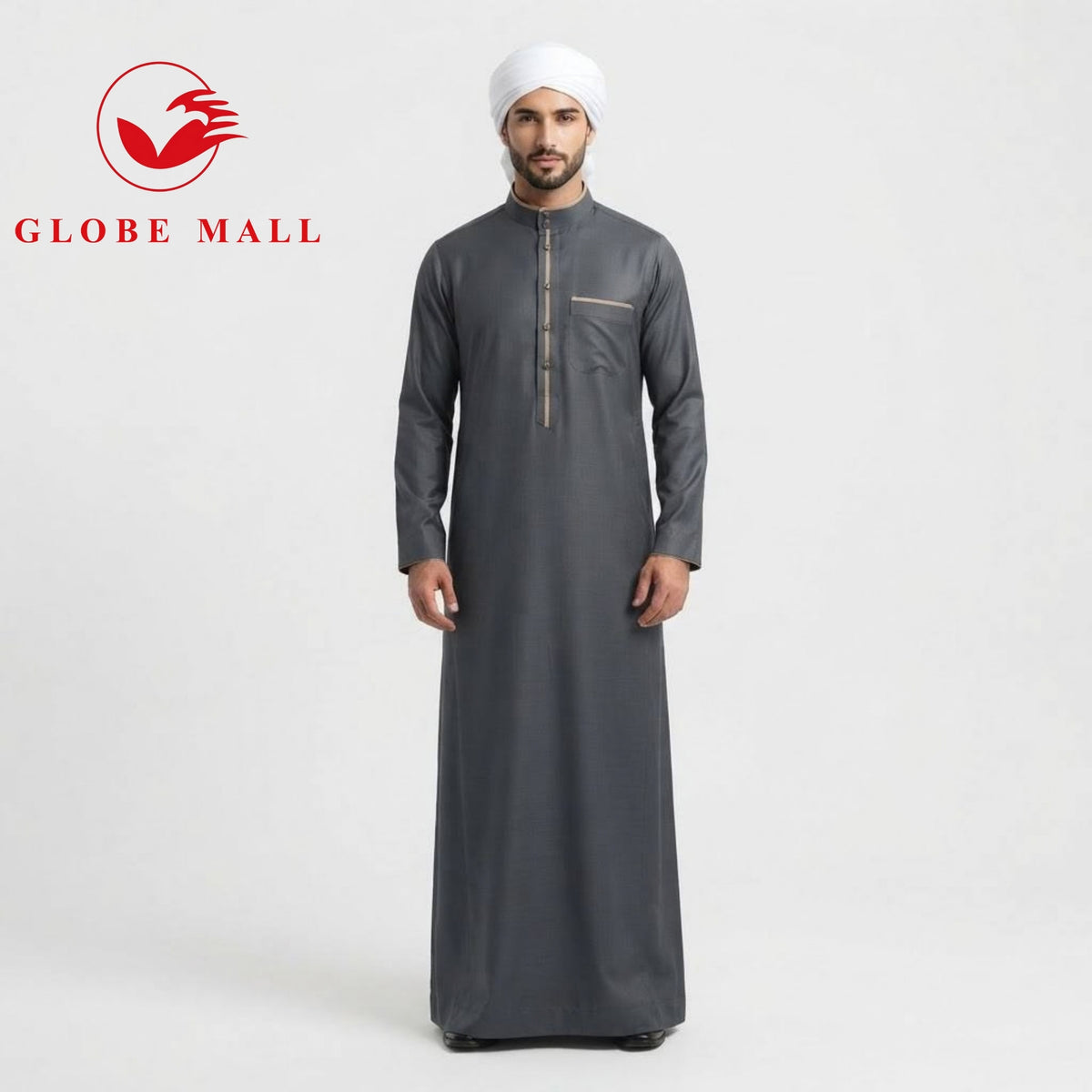 Men’s Contrast-Trim Classic Jubah Thobe