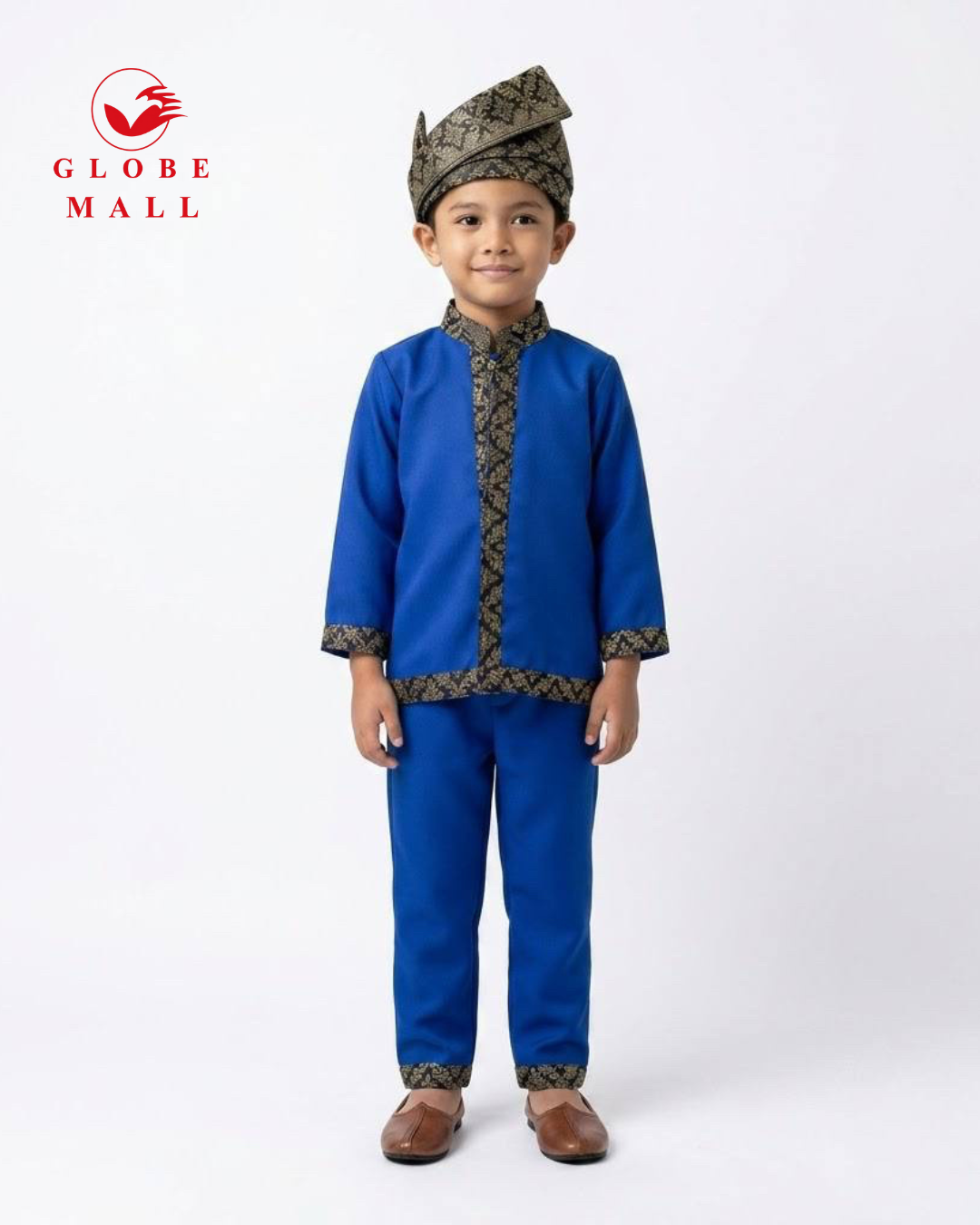 Kids Traditional Baju Layang Set with Songket Trim