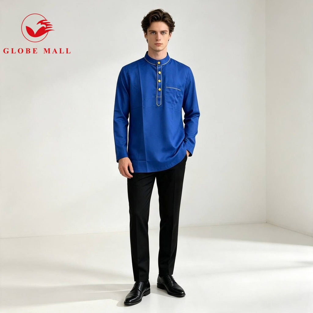 Men’s Contrast Gold-Trim Cekak Musang Kurta