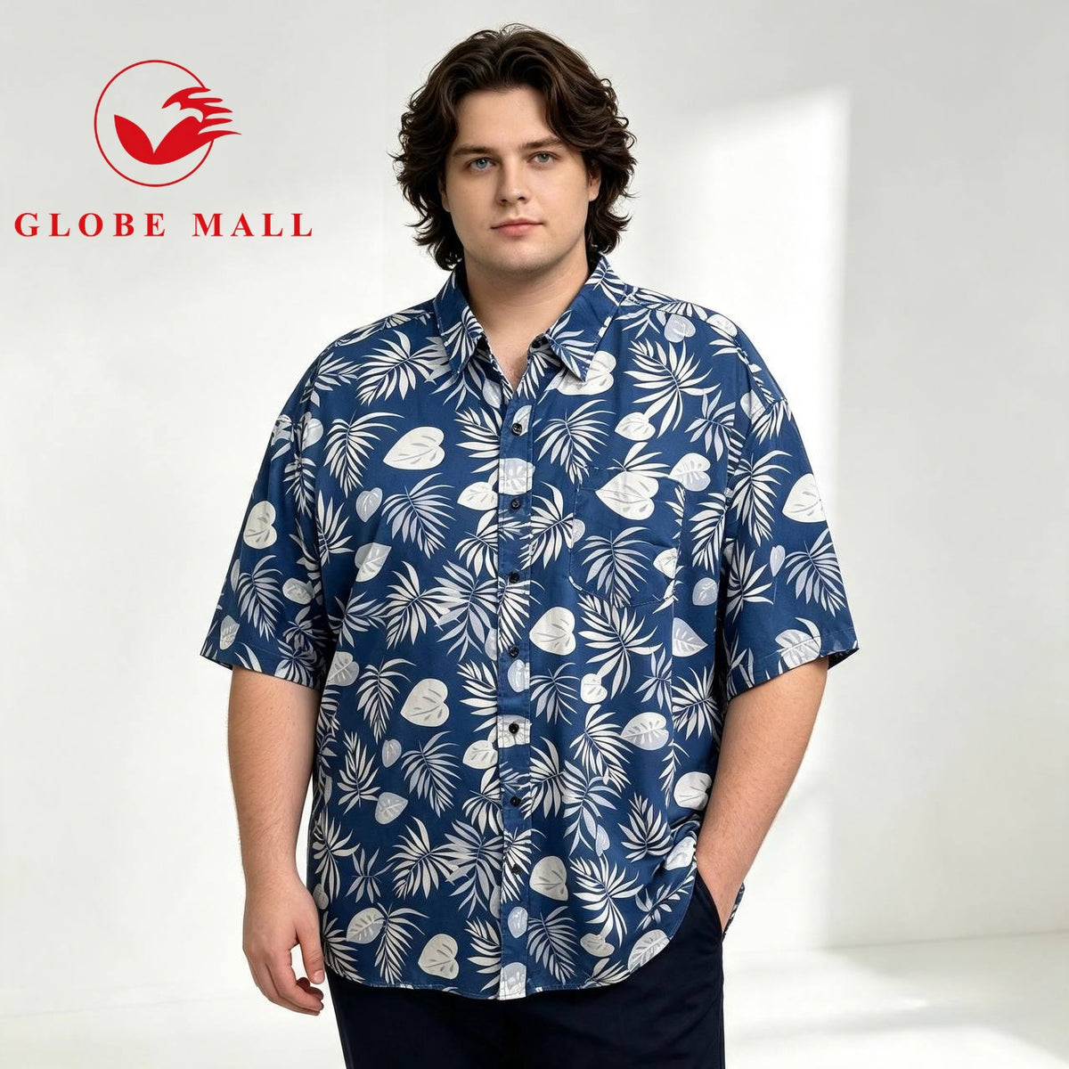 Men’s Plus Size Tropical Leaf Print Short Sleeve Hawaiian Casual Shirt