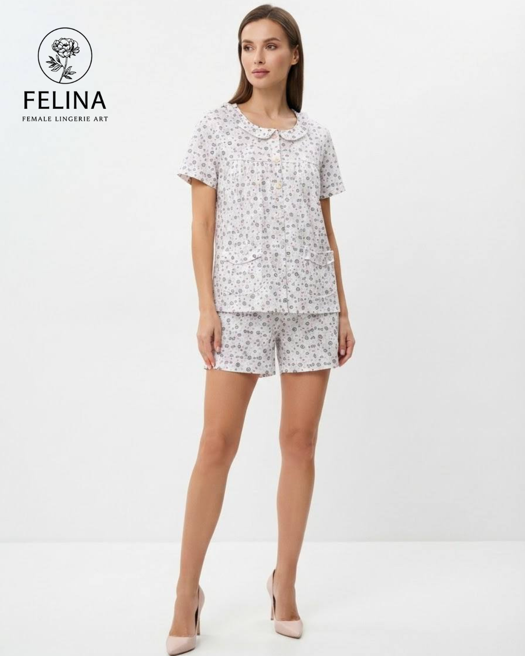 Women's Ditsy Floral Print Short Sleeve & Shorts Pajamas Set