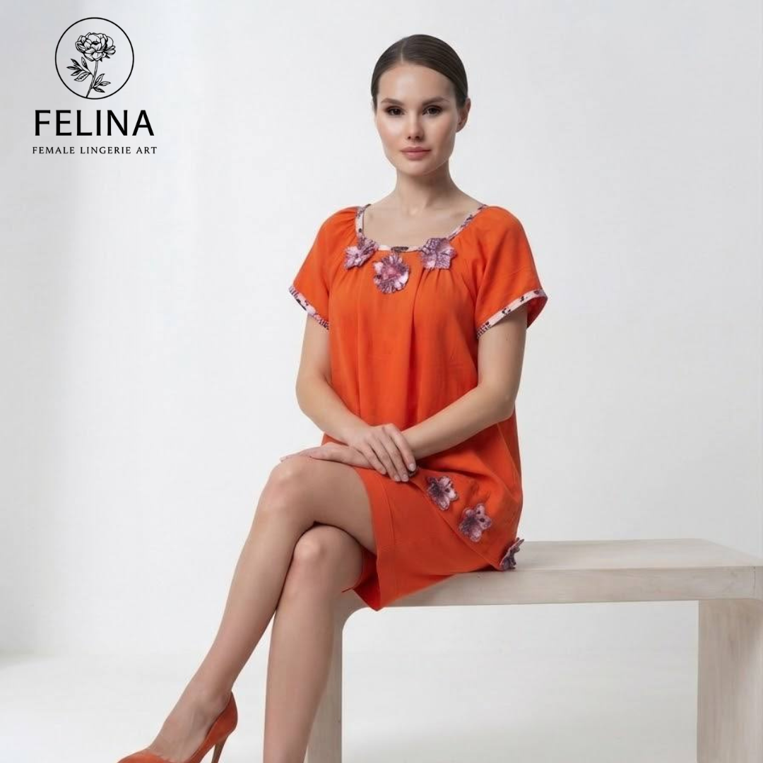 Women's Floral Appliqué Short Sleeve Nightdress