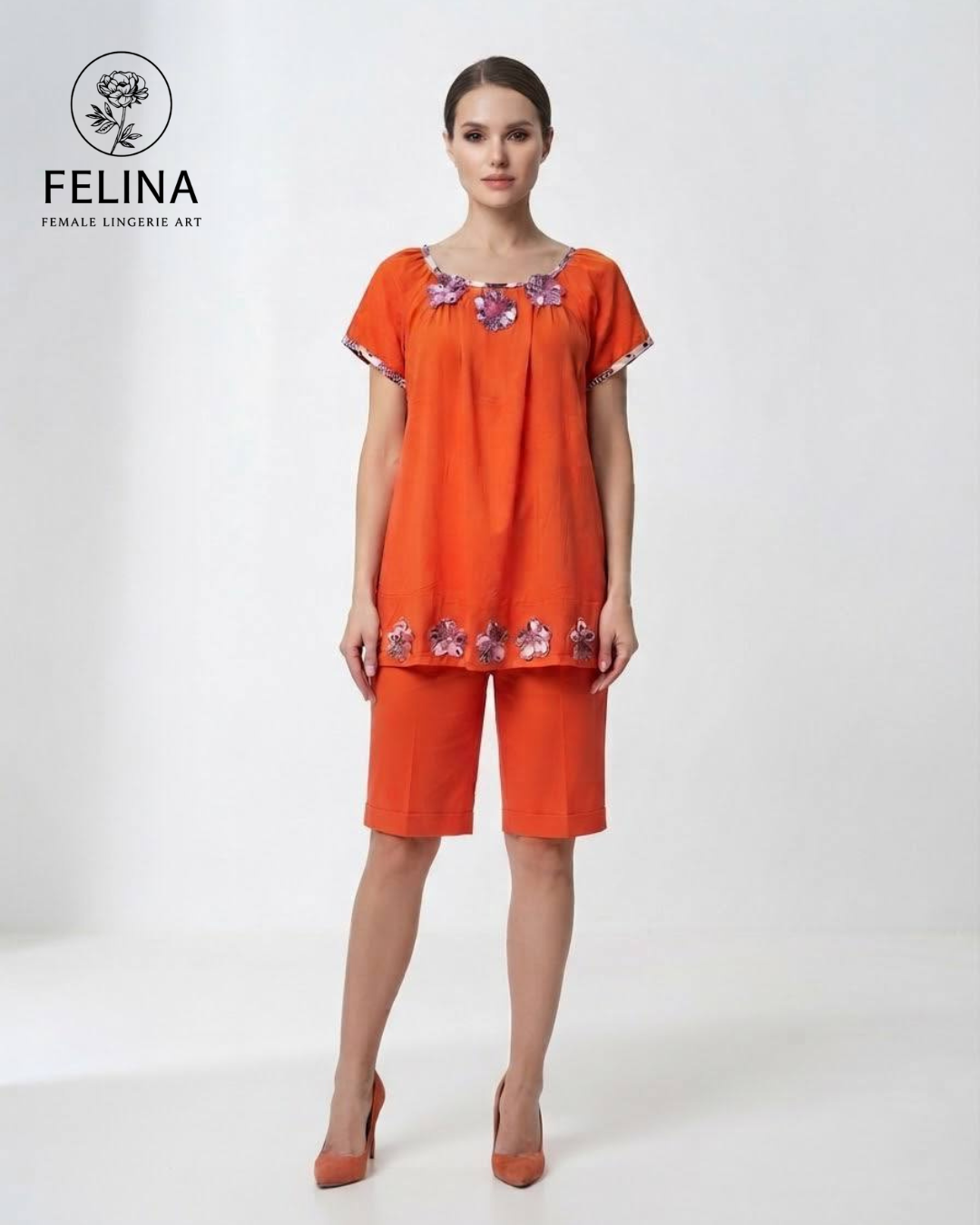 Women's Floral Appliqué Short Sleeve Nightdress