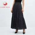 Ladies High-Waisted Tiered Polka Dot Maxi Skirt