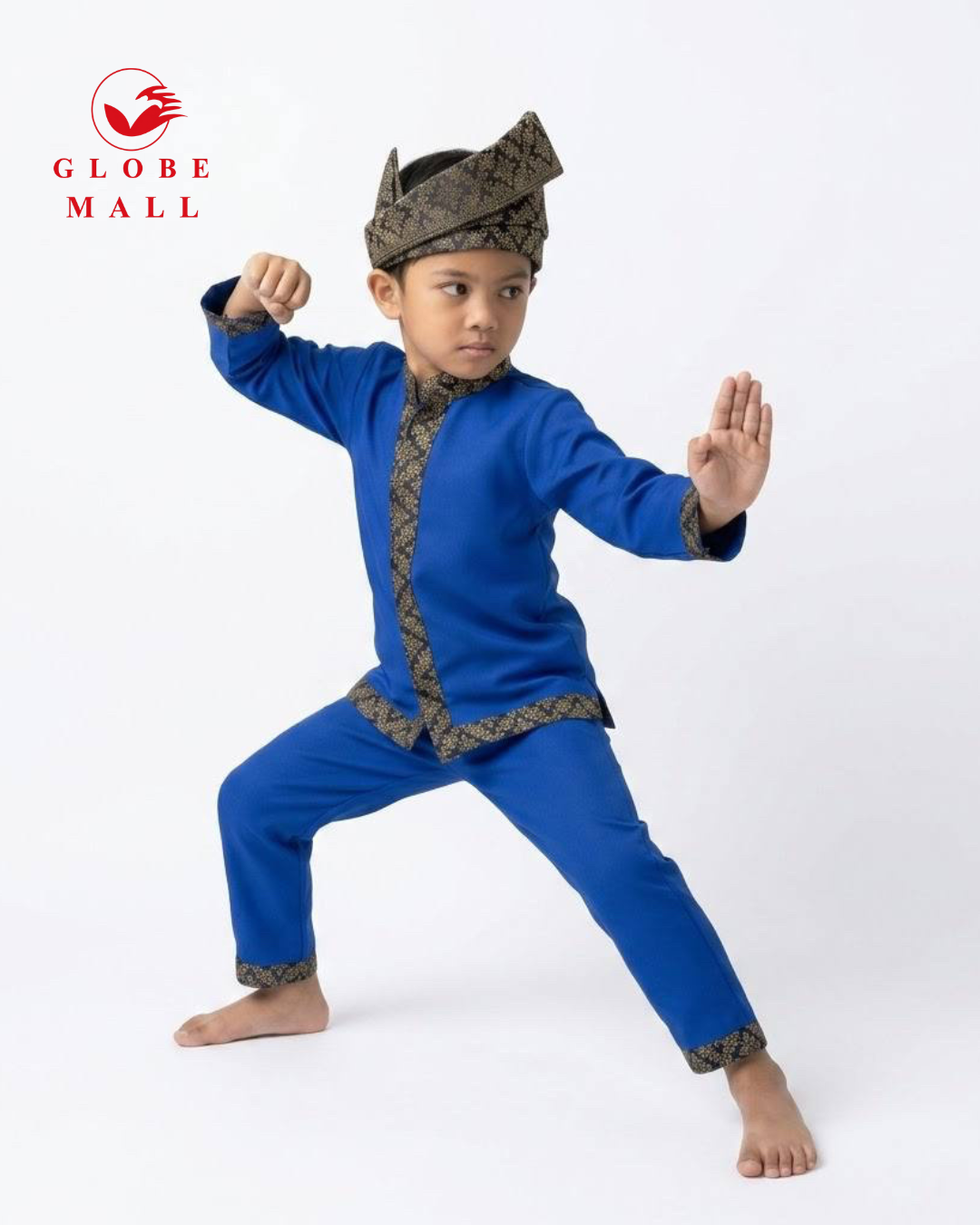 Kids Traditional Baju Layang Set with Songket Trim