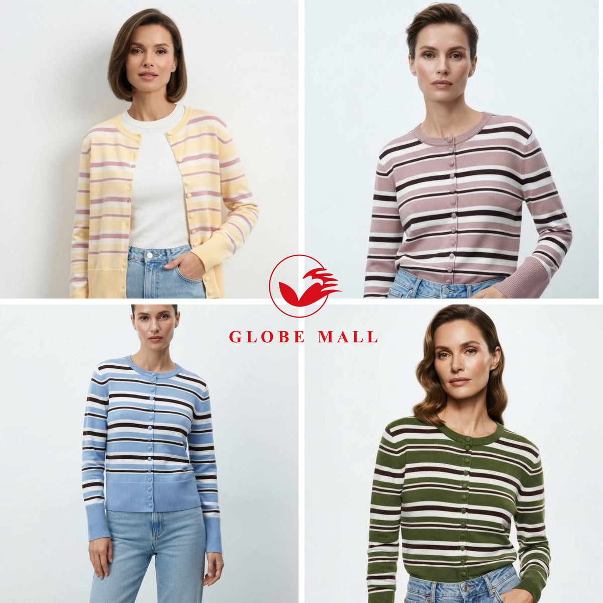 Women’s Striped Button-Front Knit Cardigan Sweater