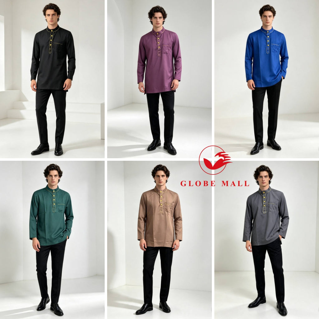 Men’s Contrast Gold-Trim Cekak Musang Kurta