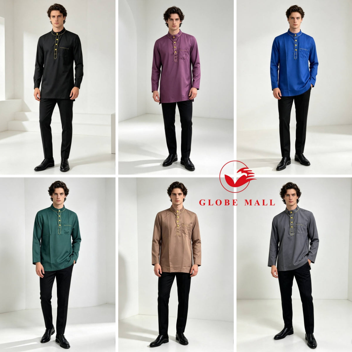 Men’s Contrast Gold-Trim Cekak Musang Kurta
