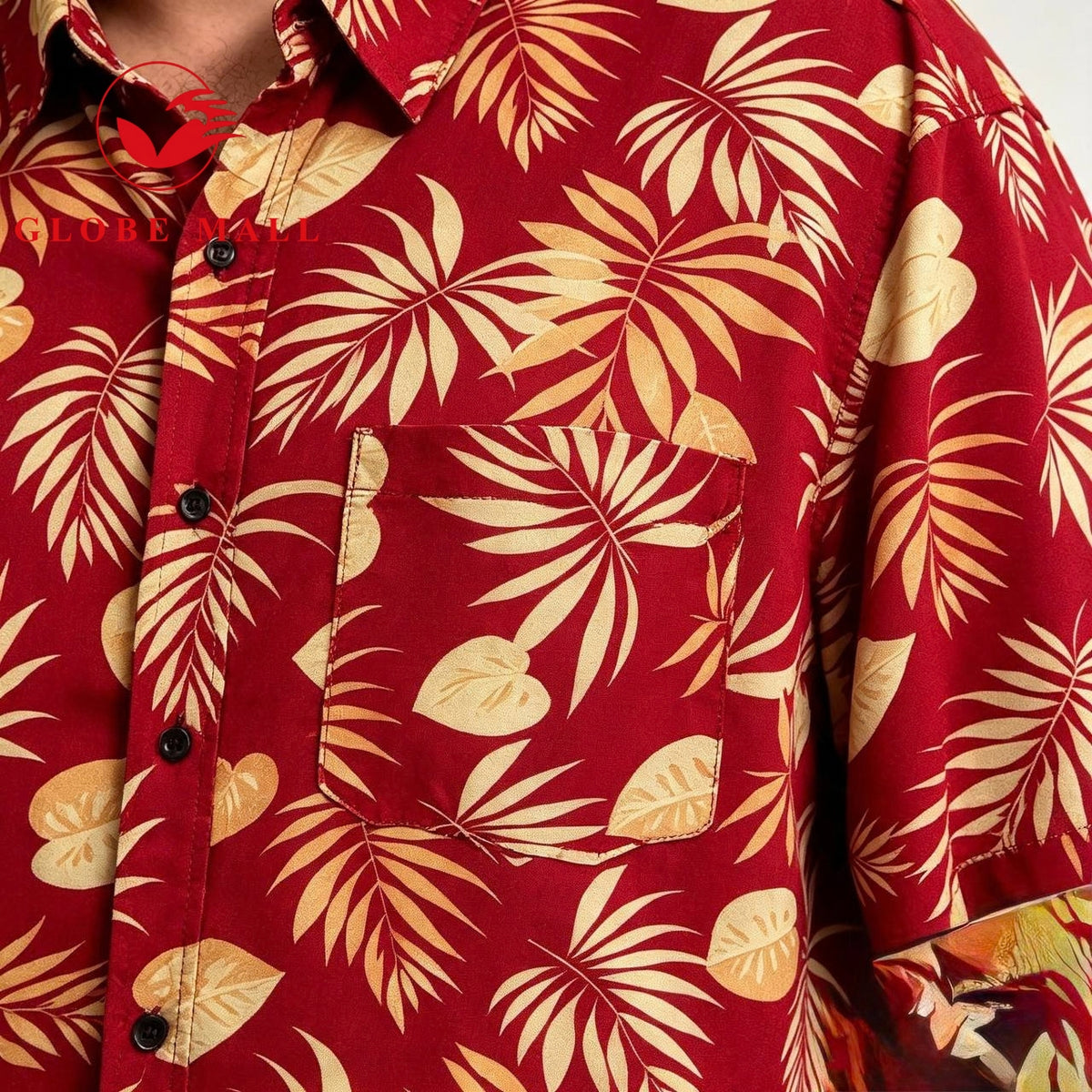 Men’s Plus Size Tropical Hawaiian Leaf Print Short Sleeve Shirt