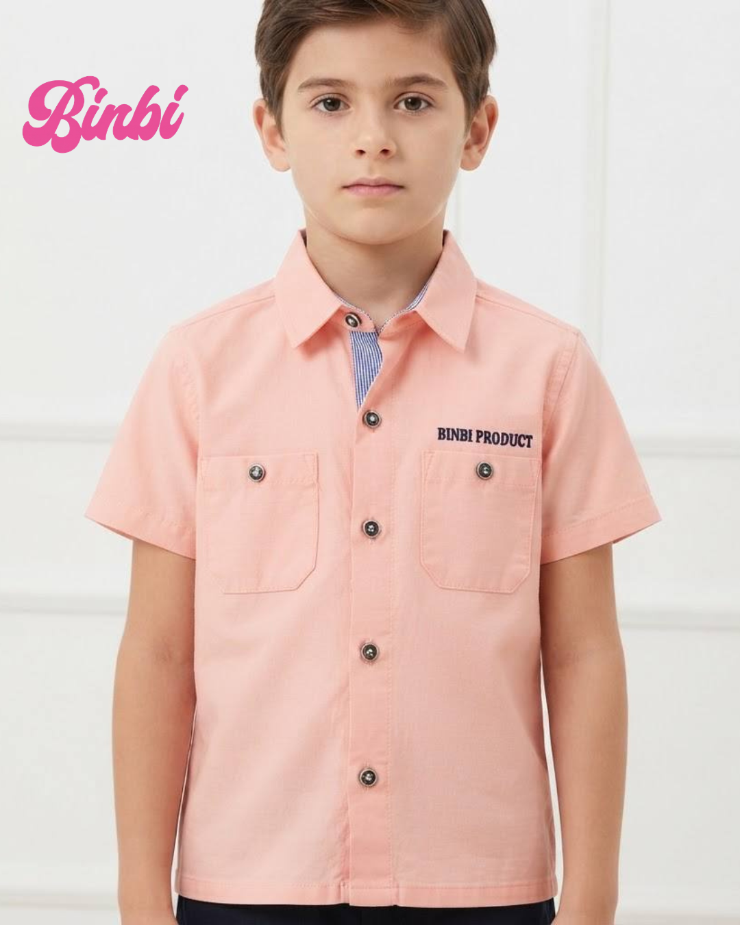 Boys' Double Pocket Short Sleeve Button-Down Shirt