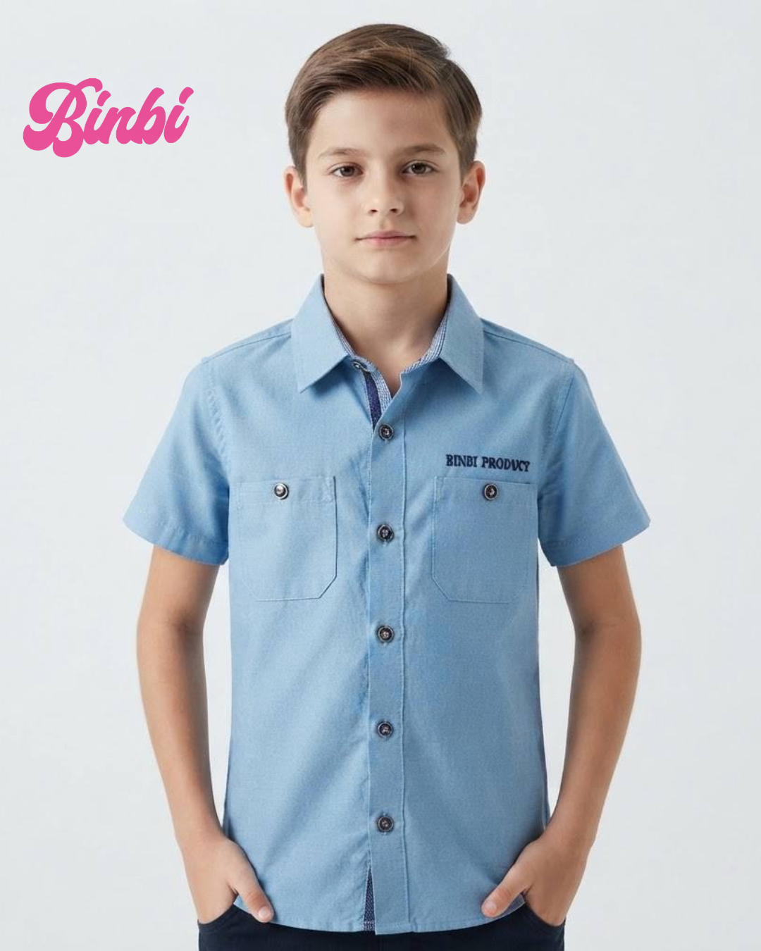 Boys' Double Pocket Short Sleeve Button-Down Shirt