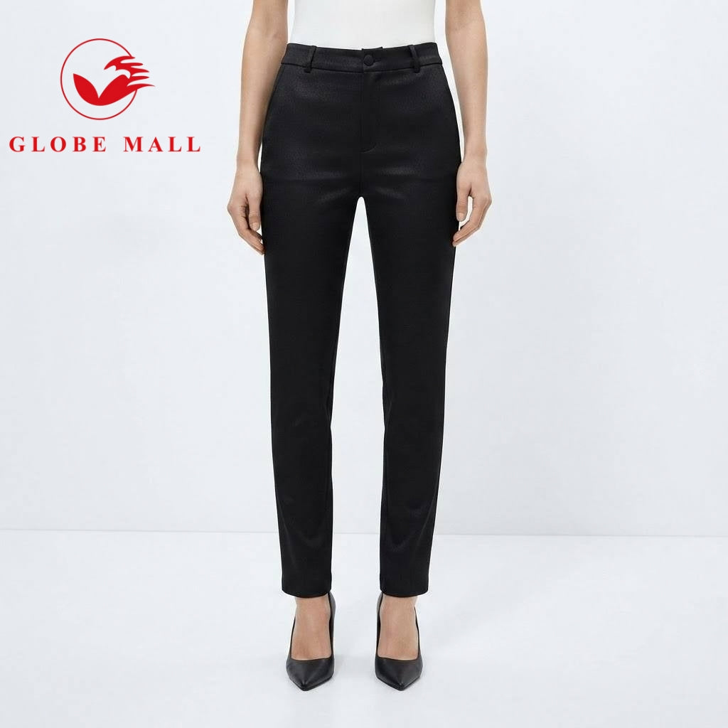 Women’s High-Waisted Slim-Fit Satin-Trimmed Office Trousers