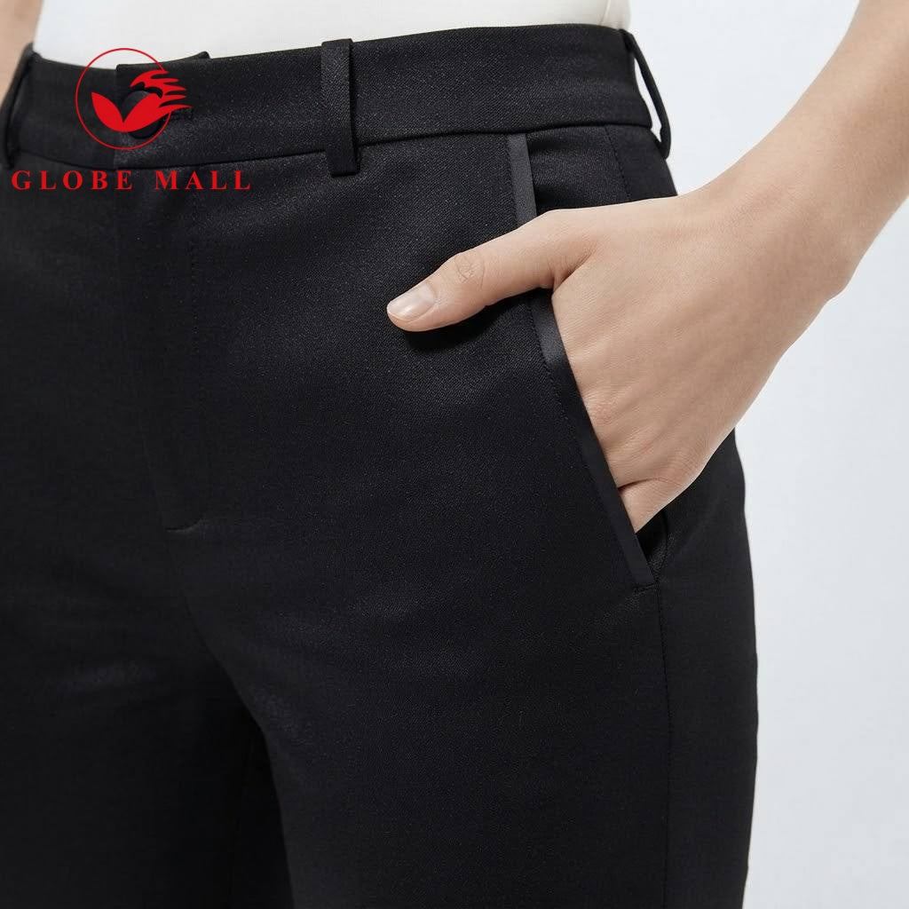 Women’s High-Waisted Slim-Fit Satin-Trimmed Office Trousers