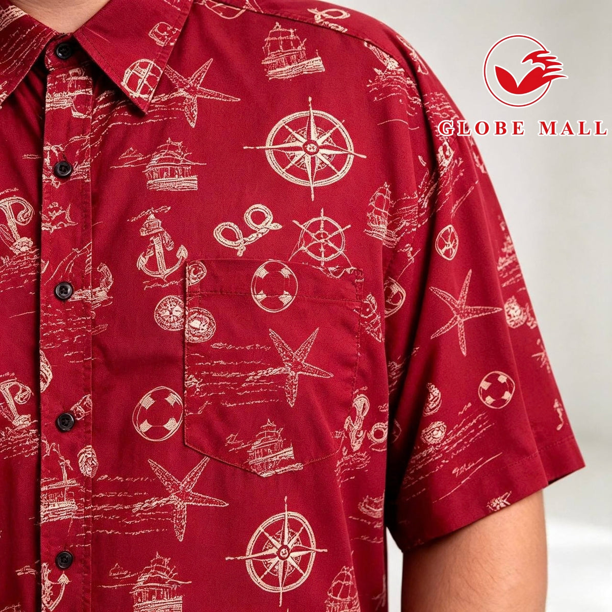 Men’s Plus Size Nautical Marine Print Short Sleeve Casual Shirt