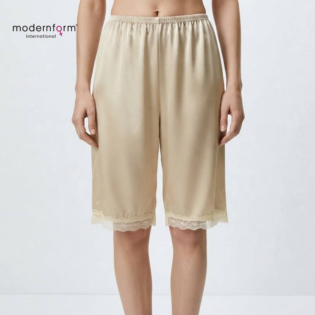 Women's Comfort-Fit Satin Knee-Length Inner Shorts with Lace