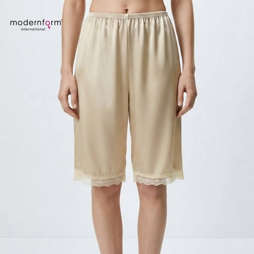 Women's Comfort-Fit Satin Knee-Length Inner Shorts with Lace