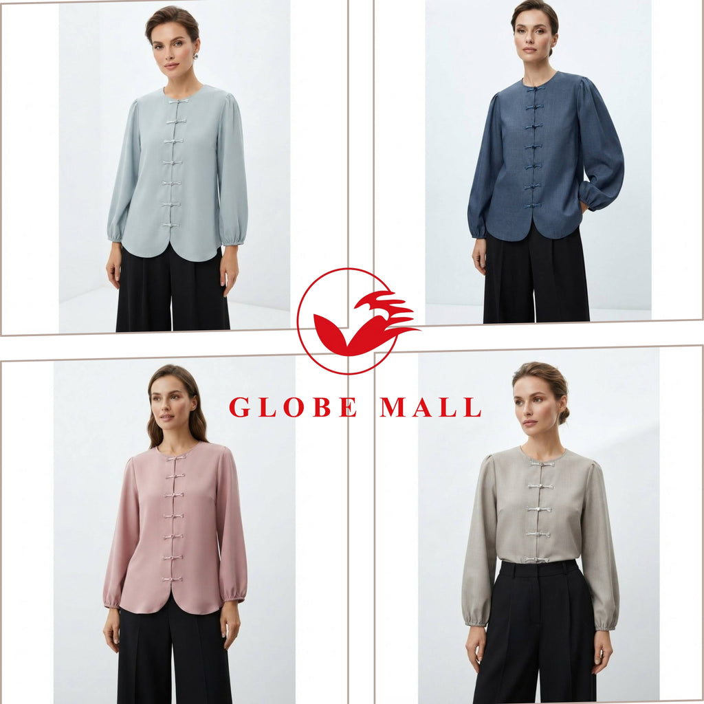 Oriental Button Long Sleeve Muslimah Blouse