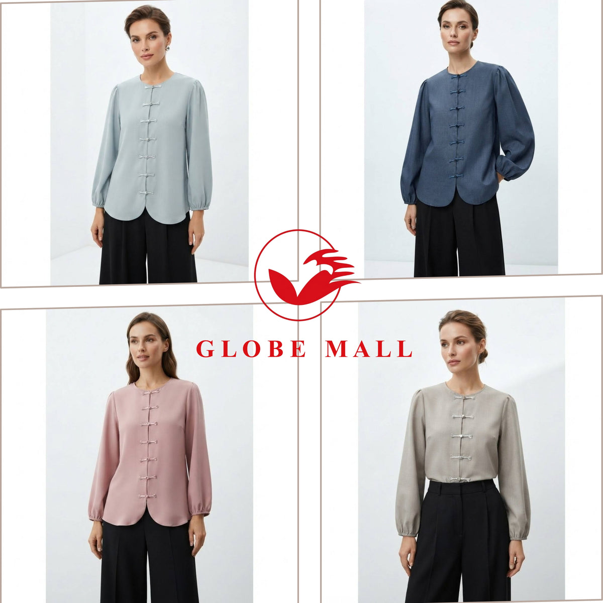 Oriental Button Long Sleeve Muslimah Blouse