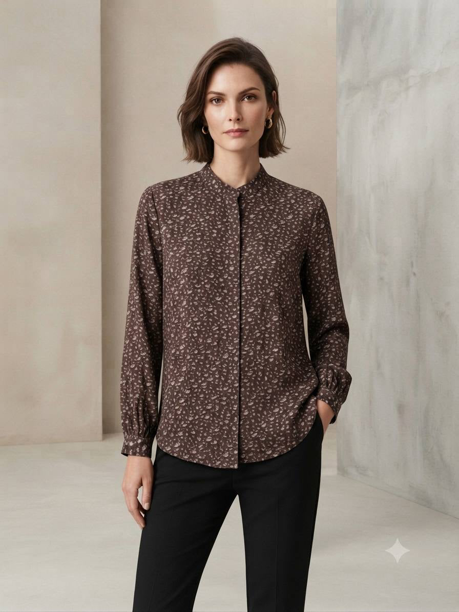 Women's Ditsy Floral Print Long Sleeve Cotton Blouse