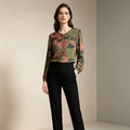 Women's Abstract Print Long Sleeve Cotton Blouse