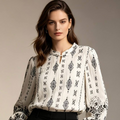 Women's Ethnic Print Long Sleeve Cotton Blouse