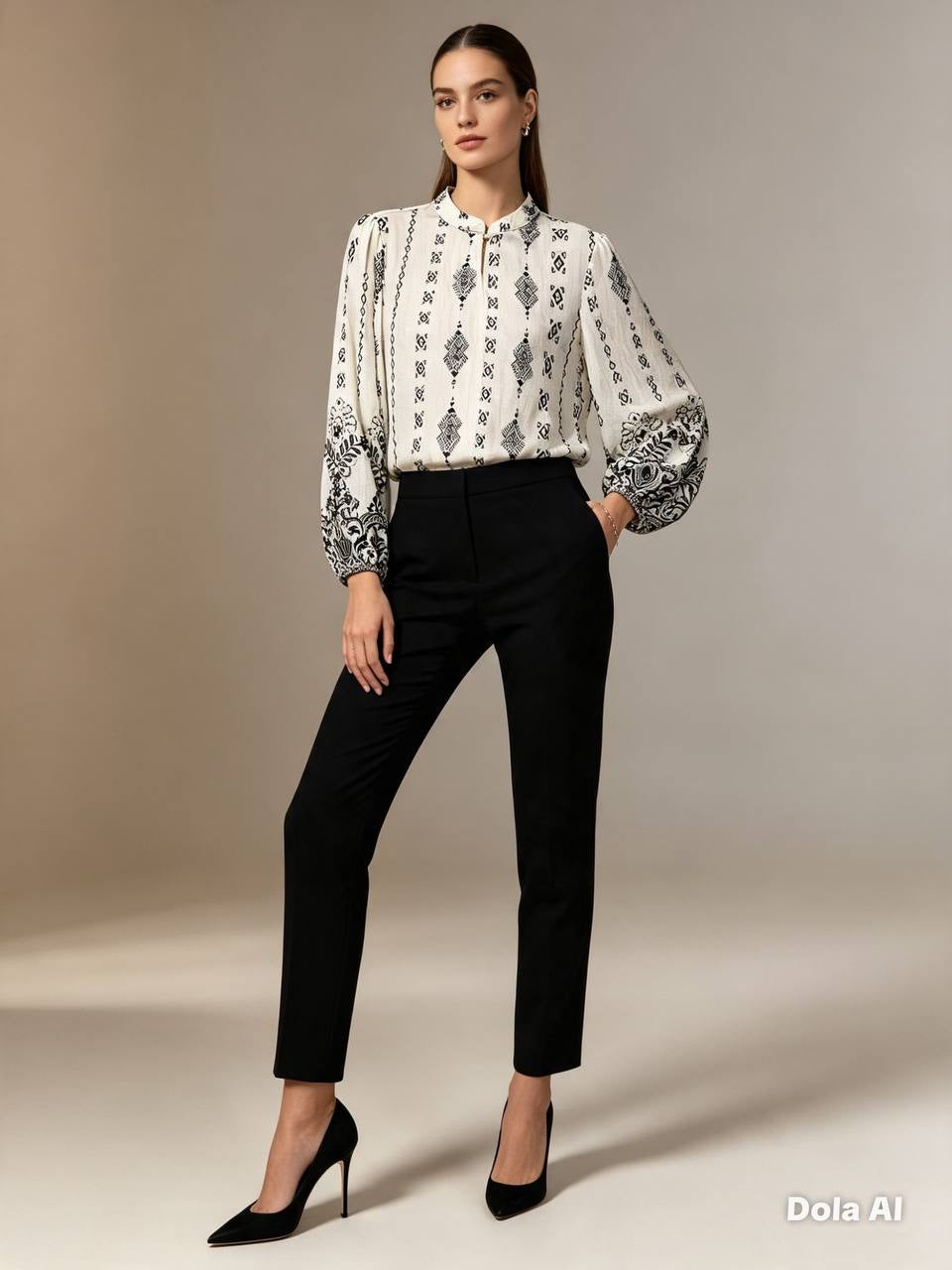 Women's Ethnic Print Long Sleeve Cotton Blouse