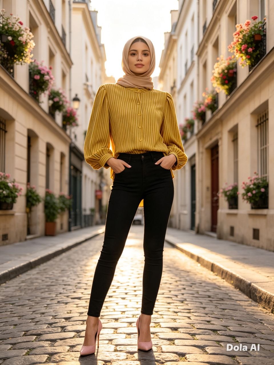Amira Striped Puff-Sleeve Blouse