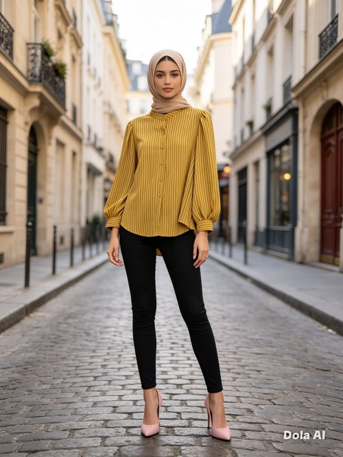 Amira Striped Puff-Sleeve Blouse