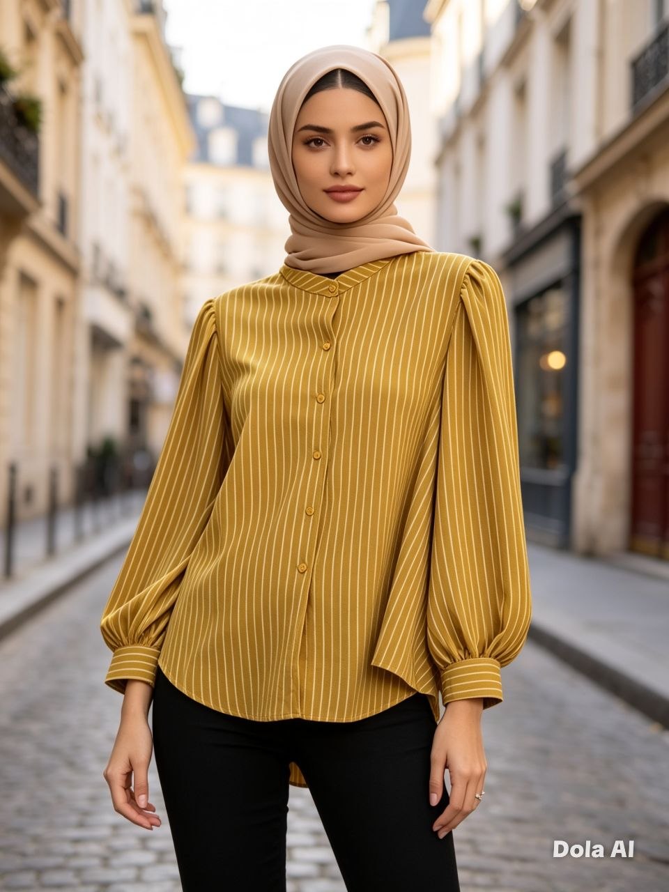 Amira Striped Puff-Sleeve Blouse