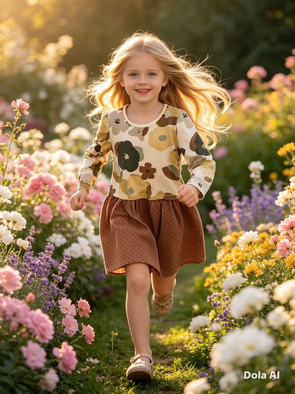Retro Autumn Floral Drop-Waist Dress