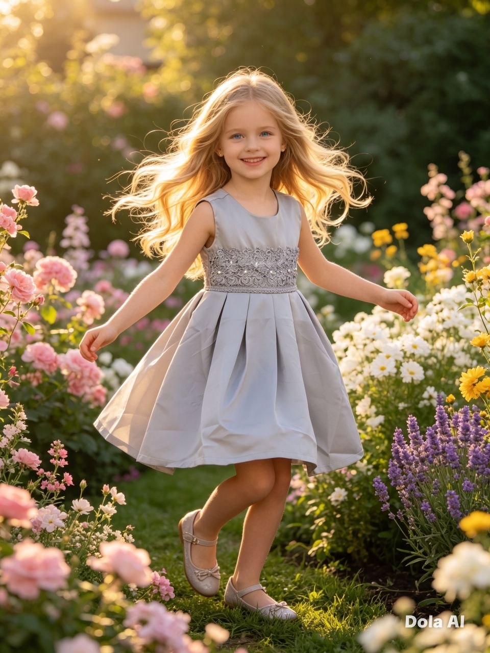 Sophia Elegance Silver Pleated Dress