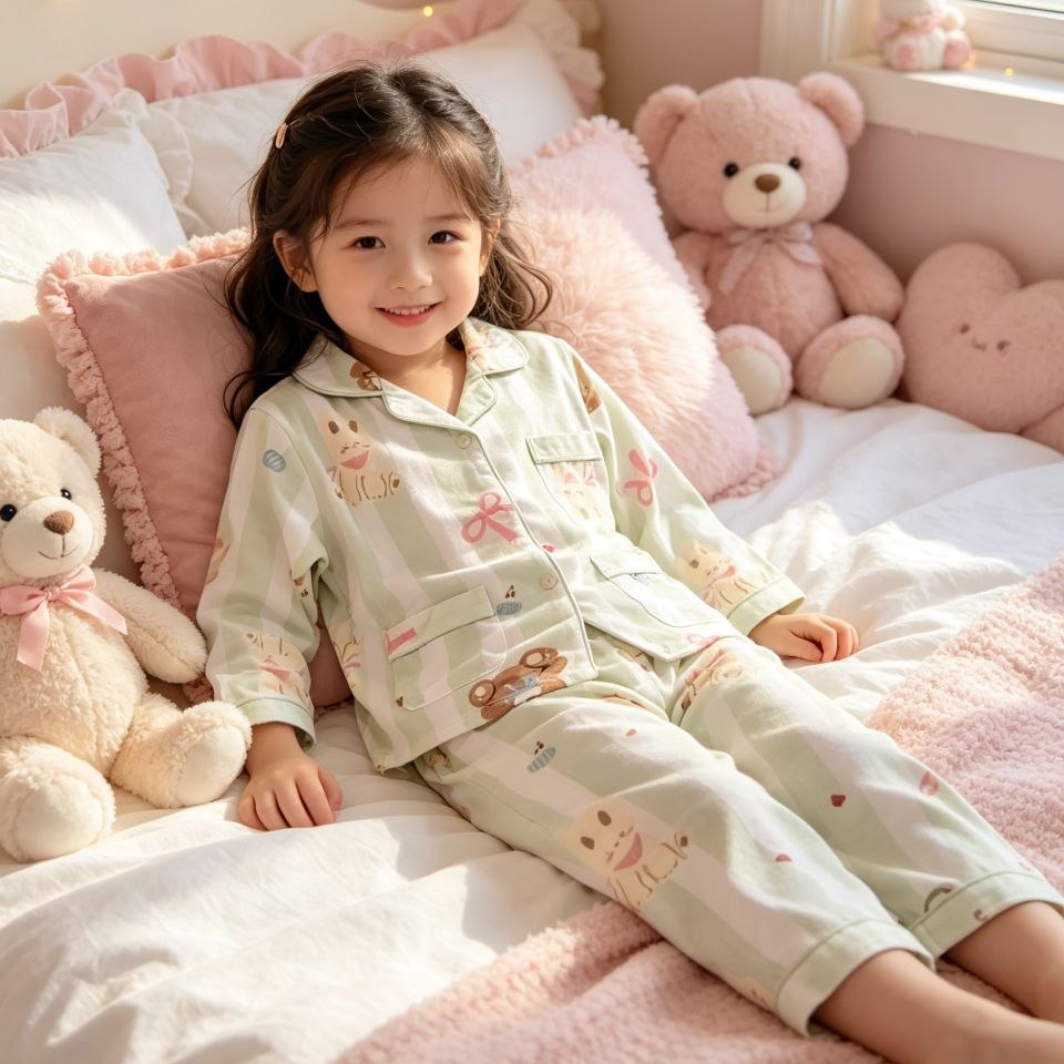 Sage & Pink Striped Bunny Pajama Set