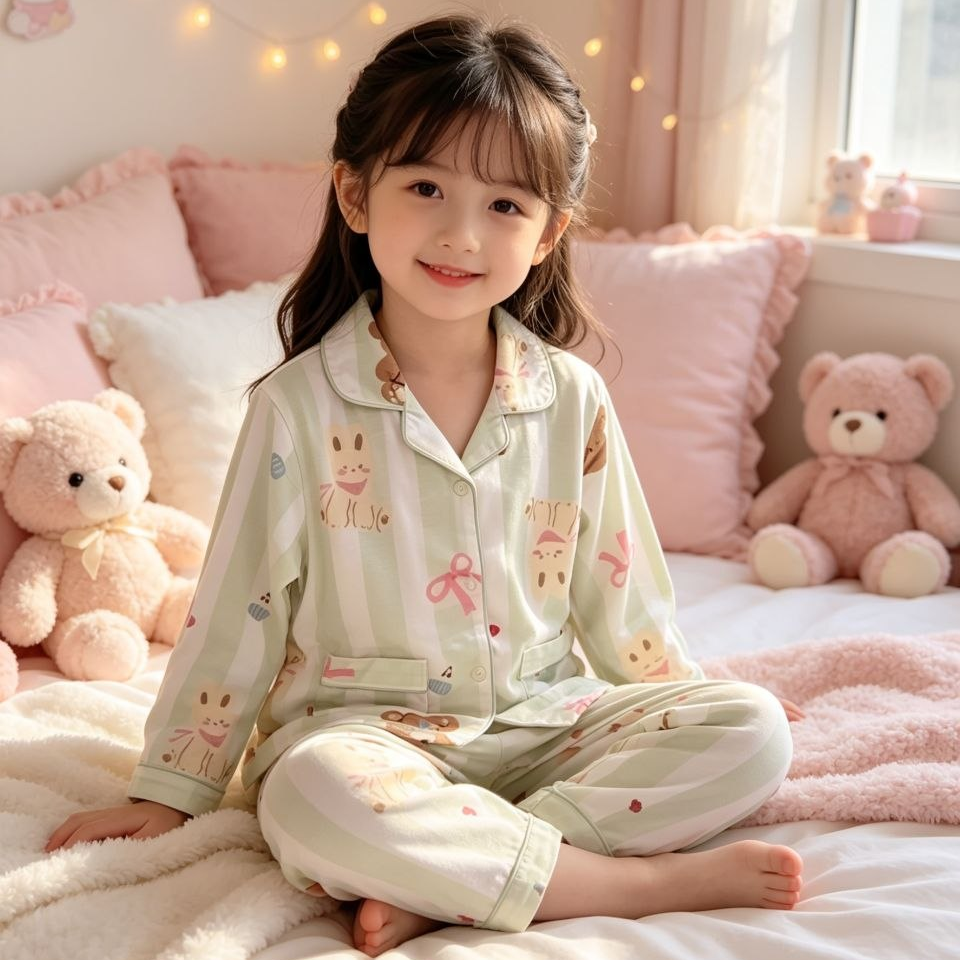 Sage & Pink Striped Bunny Pajama Set