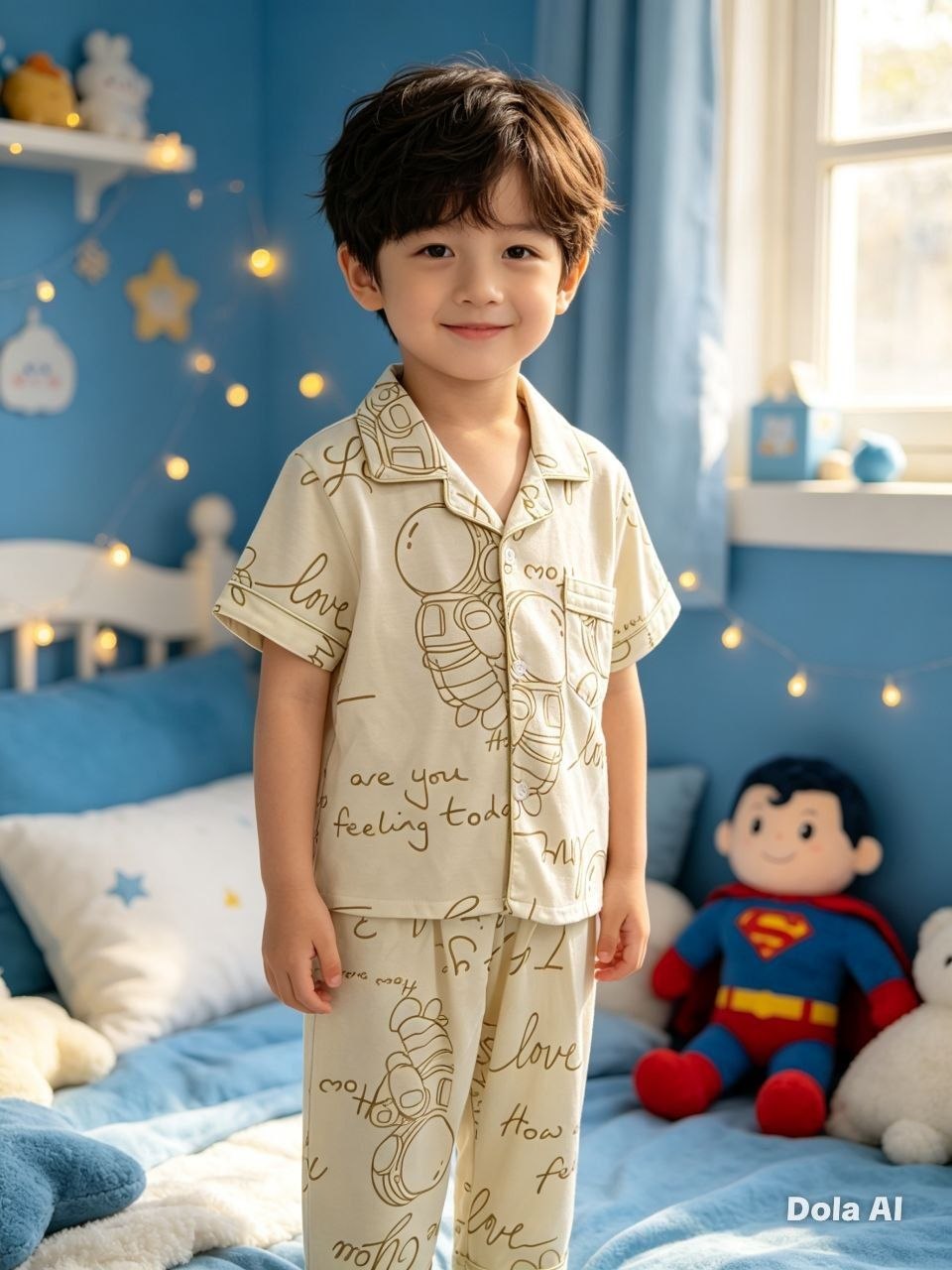 Cosmic Space Doodle Pajama Set (Blue / Beige)