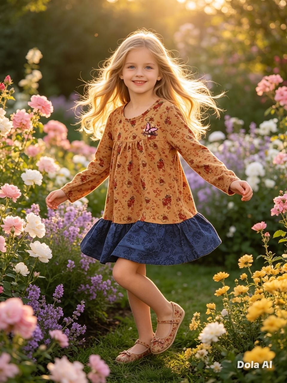 Meadow Butterfly Long-Sleeve Dress