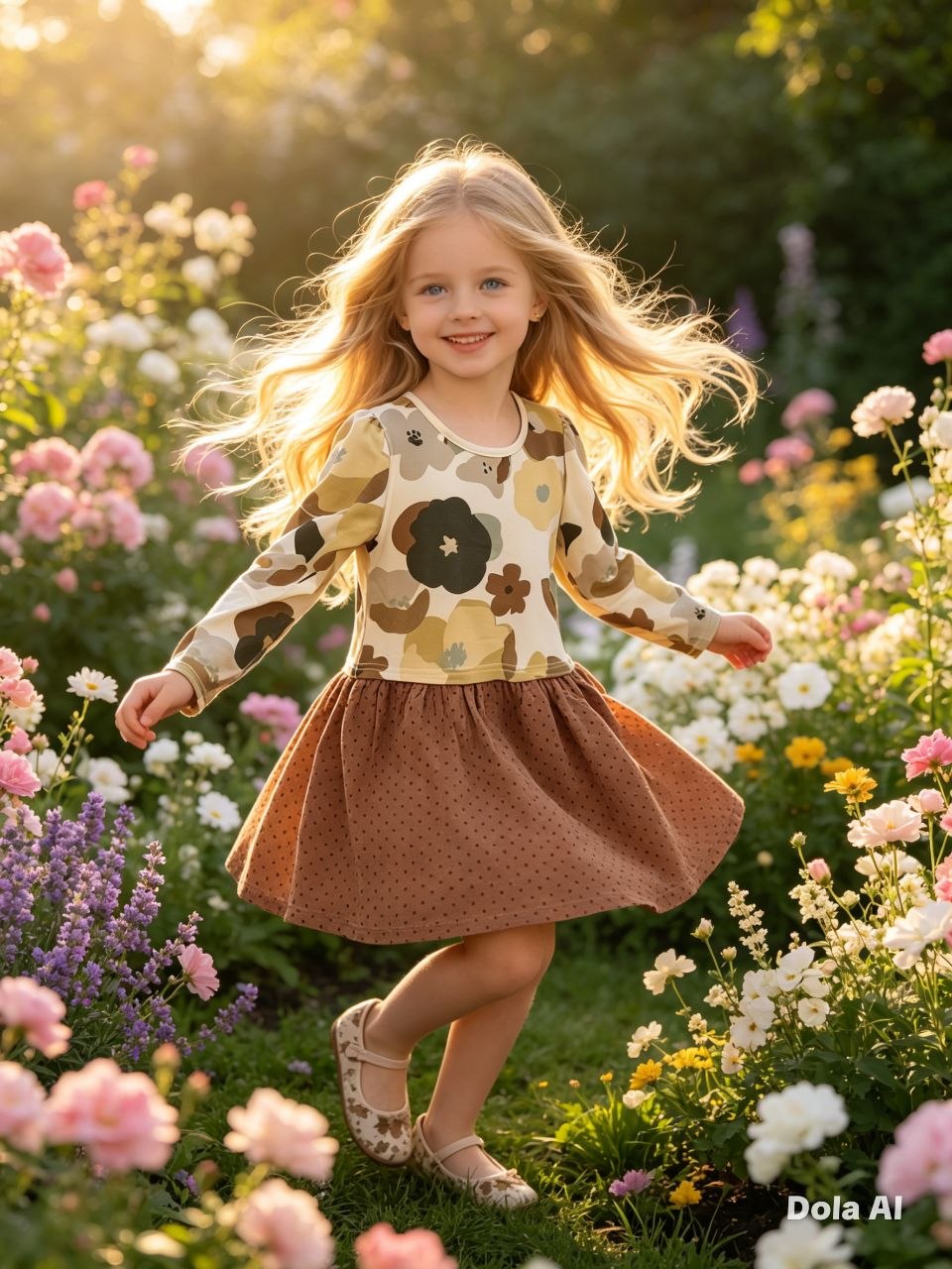 Retro Autumn Floral Drop-Waist Dress