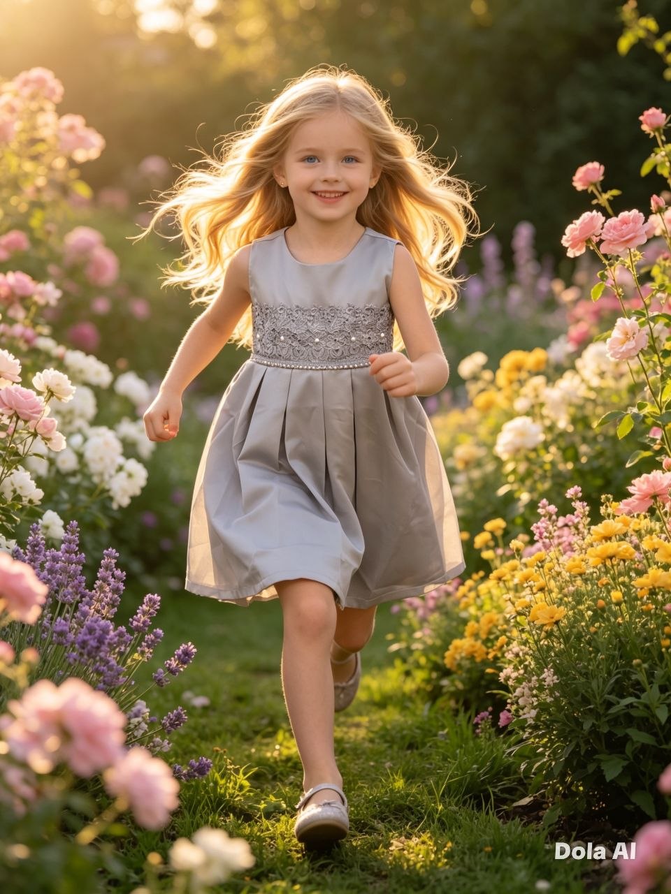 Sophia Elegance Silver Pleated Dress